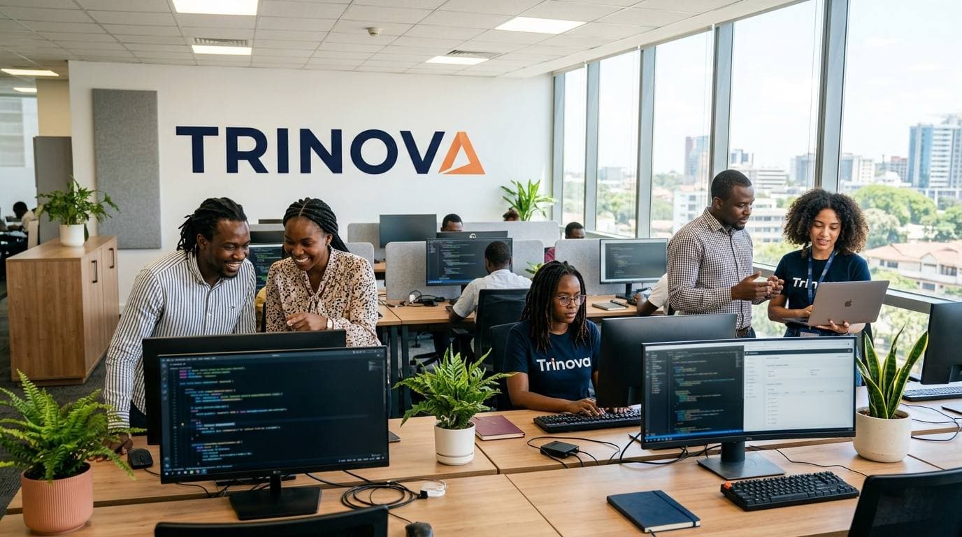 Trinova engineers collaborating in the Nairobi studio