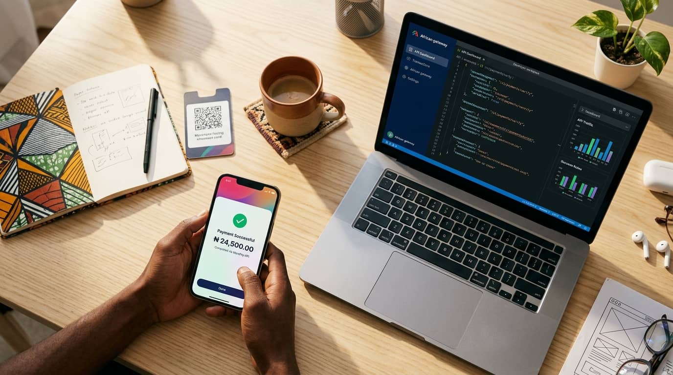 Smartphone confirming a mobile money payment